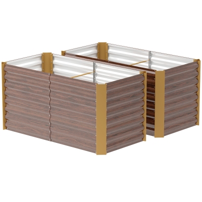 Outsunny Set of 2 Galvanized Metal Planters for Outdoor Plants, 4' x 2' x 2' Raised Garden Bed, Distressed Dark Brown