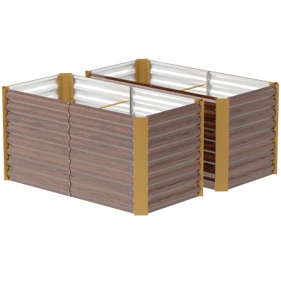 Outsunny Set of 2 Galvanized Metal Planters for Outdoor Plants, 4' x 2' x 2' Raised Garden Bed, Distressed Dark Brown