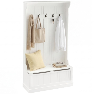 HOMCOM 3-in-1 Hall Tree Bench with Coat Rack & Shoe Storage, White