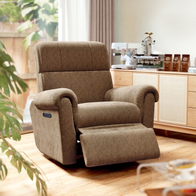 HOMCOM Power Recliner Chair, Fabric Upholstered Recliner Chair with USB Ports, Swivel and Rocking Function, Footrest