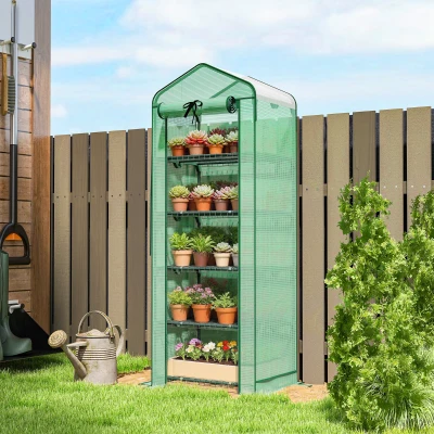 Outsunny 5-Tier Mini Greenhouse with PE Cover, Portable, Green
