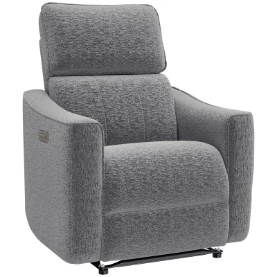 HOMCOM Power Recliner Chair, Linen-look Fabric Upholstered Recliner Chair with USB Ports, Footrest, Dark Grey