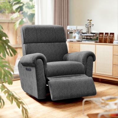 HOMCOM Power Recliner Chair, Fabric Upholstered Recliner Chair with USB Ports, Swivel and Rocking Function, Footrest, Dark Grey