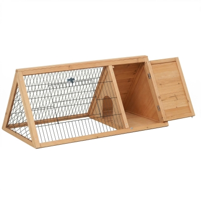PawHut 46" Wooden A-Frame Rabbit Cage with Run, Yellow