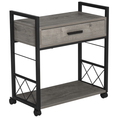 HOMCOM Industrial End Table, Mobile with Drawer, Gray