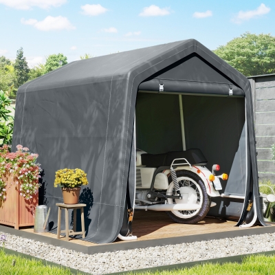 Outsunny 7.9' x 6.6' Garden Storage Tent, Patio Storage Shelter w/ Metal Frame and Double Zipper Doors, Dark Grey