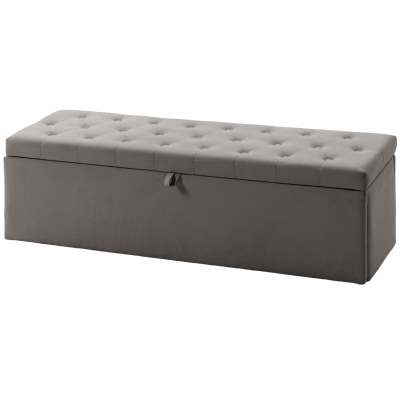 HOMCOM Storage Ottoman, Upholstered Velvet End of Bed Bench, Button Tufted Storage Bench for Bedroom, Living Room, Grey