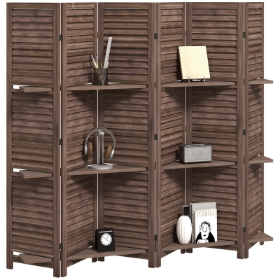 HOMCOM 67" Wood Privacy Screen Divider with 3 Shelves, Walnut