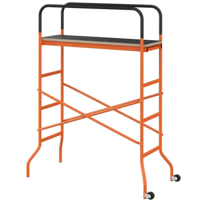 HOMCOM Rolling Scaffolding Work Platform with Wheels, Orange
