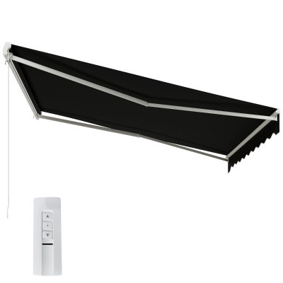 Outsunny 12'x10' Electric Retractable Awning, UV Protection Sun Shade Shelter w/ Remote Controller for Deck Balcony Yard, Black