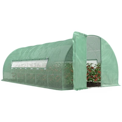 Outsunny 20x10x6.6ft Heavy Duty Outdoor Walk-in Tunnel Greenhouse Portable Garden Planting Warm House with PE Cover Green