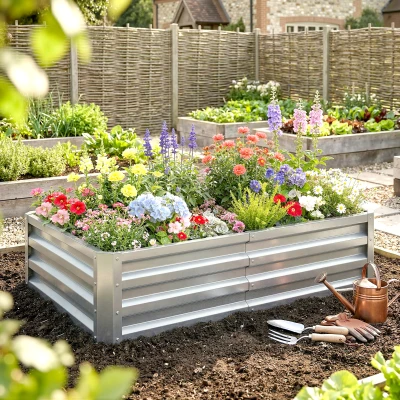 Outsunny Galvanized Raised Garden Bed, Outdoor Planter Box for Vegetables, Flowers, Herbs, 4' x 2' x 1', Silver