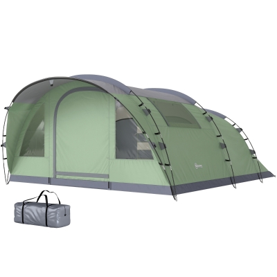 Outsunny Multi-Room Camping Tent for 5 Person, Easy Set up Large Family Tent with 4 Windows, Porch, Light Green
