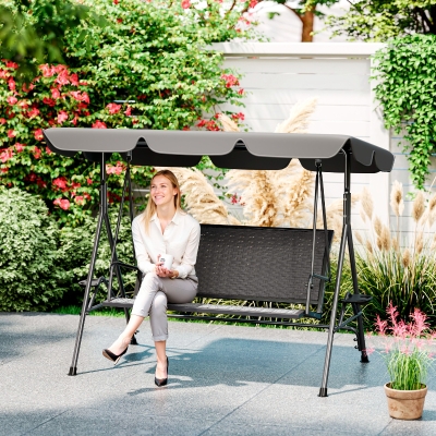 Outsunny 3-Seat Patio Swing Chair, Outdoor Canopy Swing Glider with Adjustable Shade, Grey