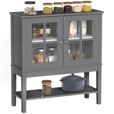 HOMCOM Modern Coffee Bar Cabinet, Gray with Glass Doors