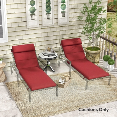Outsunny Patio Chaise Lounge Chair Cushions Replacement Sun Lounger Pads with Headrest and Ties, Set of 2, Wine Red
