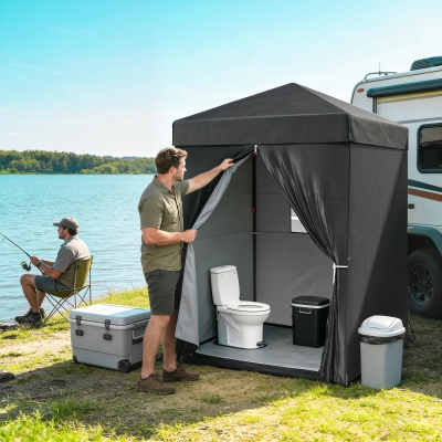 Outsunny 5 x 5 ft Compact Pop Up Canopy Tent, UPF 50+ Changing Room, Portable Instant Privacy Canopy with Mesh Window, Black