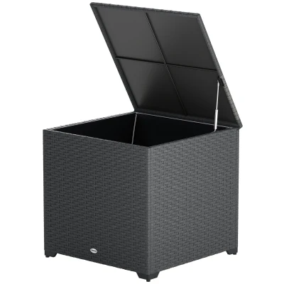 Outsunny 67 Gallon Rattan Deck Box, Wicker Outdoor Storage Box with Waterproof Zippered Liner, Safe Pneumatic Rod, Grey