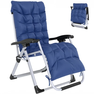Outsunny Reclining Zero Gravity Chair with Adjustable Backrest, Folding Garden Sun Lounger, Outdoor Recliner with Removable Cushion and Headrest, Dark Blue
