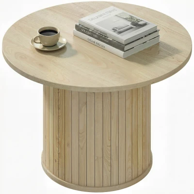 HOMCOM Round Coffee Table, 24" Center Table, Natural Wood