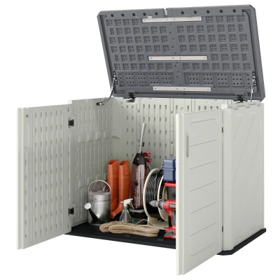 Outsunny 35 Cu.Ft Outdoor Storage Cabinet, Waterproof HDPE Outdoor Storage Shed with Lockable Doors and Openable Top