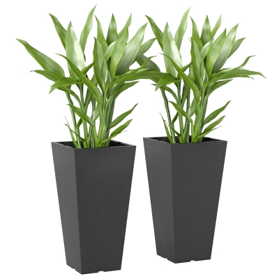 Outsunny 23" Tall Outdoor Planters, Set of 2 Plastic Flower Pots, Black