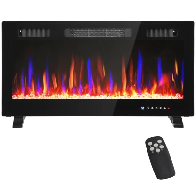 HOMCOM 36" Thin Electric Fireplace, Freestanding, Wall Mounted Fireplace Heater with Eco Mode, Auto Switch, Remote, 1500W