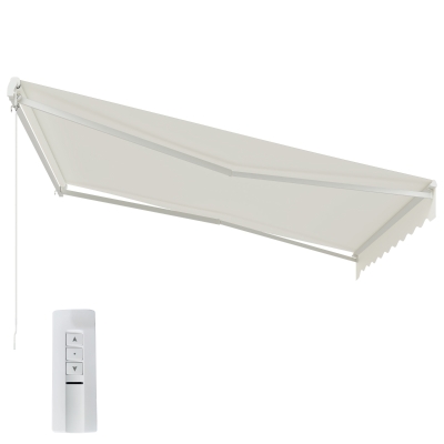 Outsunny 12'x10' Electric Retractable Awning, UV Protection Sun Shade Shelter w/ Remote Controller for Deck Balcony Yard, Cream