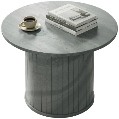 HOMCOM Round Coffee Table, 24" Center Table, Cement Grey