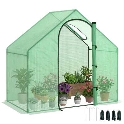 Outsunny 6 x 3.3 x 5.5ft Walk-in Garden Greenhouse with Door & Top Window, Portable Mini Greenhouse for Plants Flowers Herbs Tomatoes, Outdoor Hot House Growing Tent with Steel Frame & PE Cover