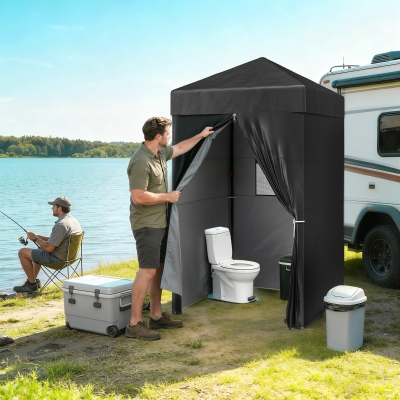 Outsunny 4 x 4 ft Compact Pop Up Canopy Tent, UPF 50+ Changing Room, Portable Instant Privacy Canopy with Mesh Window, Black