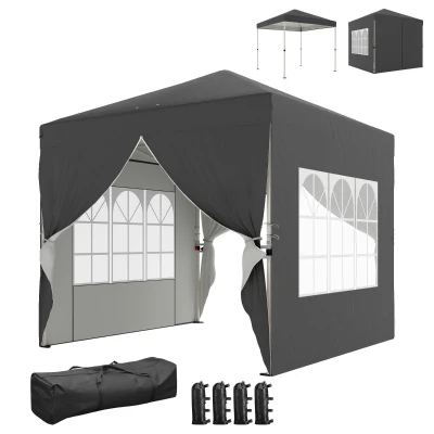 Outsunny 8.2 x 8.2 ft Pop Up Canopy Tent with 4 Sidewalls, UPF 50+ Outdoor Instant Canopy with Carry Bag, Dark Grey