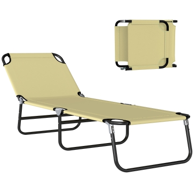 Outsunny Folding Chaise Lounge Chairs, 5-Level Recline, Beige