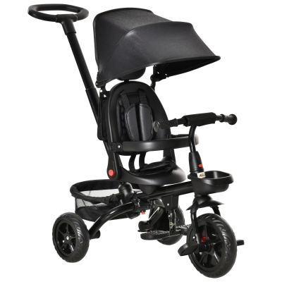 Qaba 4-in-1 Kids Tricycle, Reversible Seat, Black