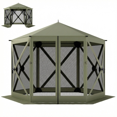 Outsunny 10x11 ft Pop-Up Gazebo Tent with Nettings, Dark Green
