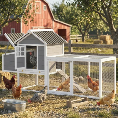 PawHut 82" Wooden Chicken Coop with Nesting Box, Outdoor Hen House