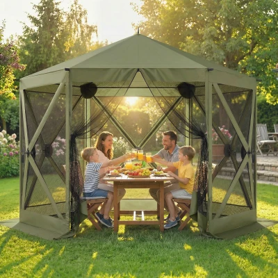 Outsunny 10x11 ft Pop-Up Gazebo Tent with Nettings, Dark Green