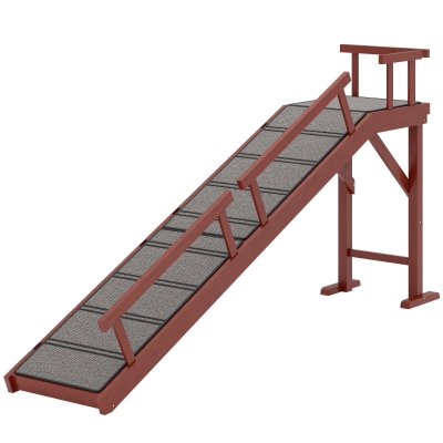 PawHut Wooden Dog Ramp with Guardrails, Non-Slip, 70.5", Brown