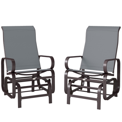Outsunny Set of 2 Gliding Rocker Chairs, Metal & Mesh, Gray