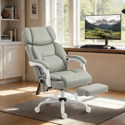 HOMCOM High Back Heated Massage Office Chair w/ Footrest, Gray