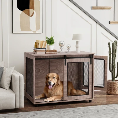 Dog Crate Furniture 38.6" W x 23.6" D x 30.7" H Brown