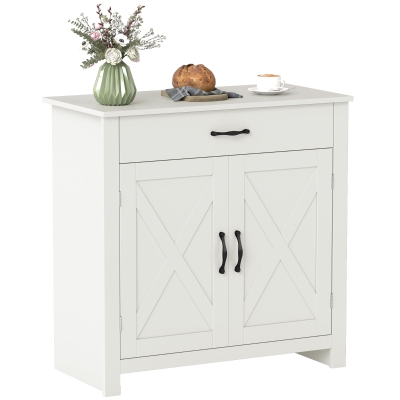 HOMCOM Farmhouse Barn Door Sideboard Cabinet with Drawer, White Wash