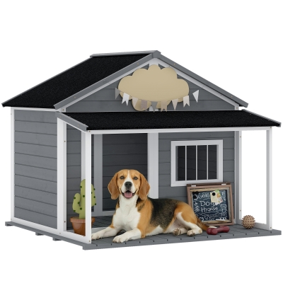 PawHut Outdoor Dog House, Medium, Gray, 53 lbs.