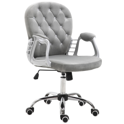 Vinsetto Velvet Tufted Office Chair with Armrests, Adjustable, Gray