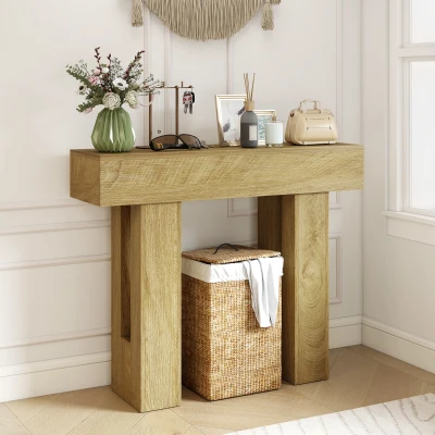 HOMCOM 42" Console Table with Thickened Tabletop, Oak