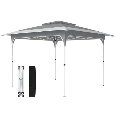 Outsunny 11.5 x 11.5 ft Pop Up Canopy Tent with 1-Button Push Easy Setup, UPF 50+ 2-Tier Instant Canopy with Carry Bag, Dark Grey