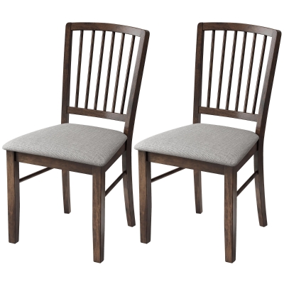 HOMCOM Dining Chairs Set of 2 Upholstered with Rubberwood Legs, Brown