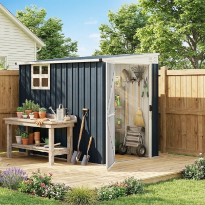 Outsunny 4' x 8' Outdoor Storage Shed, Metal Garden Shed with Window, 2 Vents and Lockable Door for Backyard, Garden, Patio