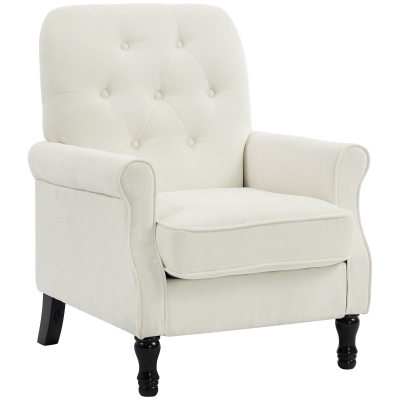 HOMCOM Accent Chair, Mid-Century Modern Armchair with Thick Padded Seat, Spring Cushion, Solid Wood Legs, Cream White