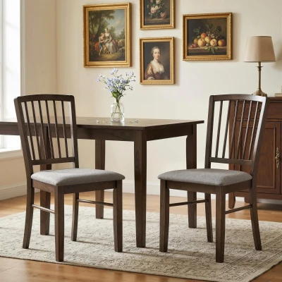 HOMCOM Dining Chairs Set of 2 Upholstered with Rubberwood Legs, Brown
